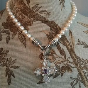 Judith Ripka S. Silver pearl & gemstone necklace